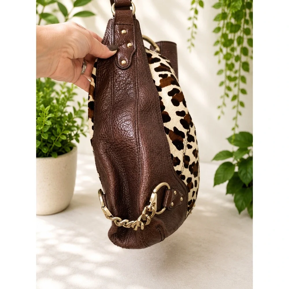 MK147 Michael Kors lepord print calf hair  hobo